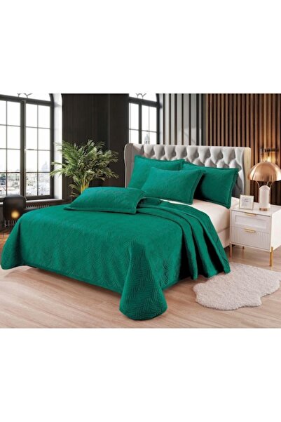 OEM 3-piece double bedspread, Quilted velvet, 220 x 240 cm and 2 pillowcases 55 x 75 cm Green