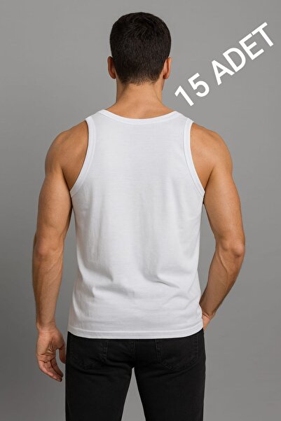 enmodaiçgiyim White 15-Pack 100% Cotton Combed Classic Tank Top for Men – Breathable, Comfortable Fit, Casual