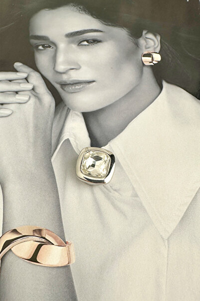 Modex Kare Formlu Tek Taş Detay Gömlek Ve Kol Düğmesi Broş (2cm)