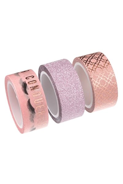 MYONNA IT & E- COMMERCE Washi Tape Set, 3 pcs – Glitter Pink and Gold, 5 m x 1.5 cm