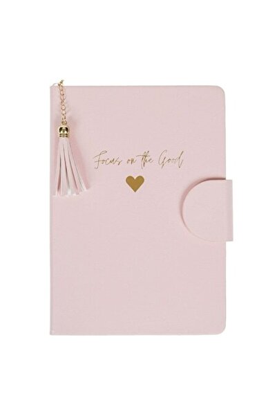 SHOPIENS Caiet A5 80 de pagini (Dictando) Copertă rigidă PU roz cu închidere magnetică - „Focus on the Good” & Tas