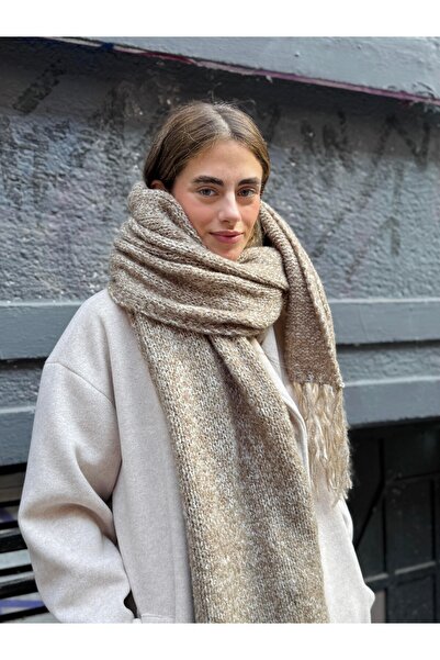 Retrobird Eșarfă tricotată moale de dimensiuni mari pentru femei, culoare nisip