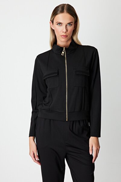 ON guler ridicat Top de sport cu detaliu de buzunar