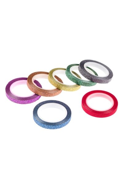 SHOPIENS Set 7 benzi adezive Washi, 0,5 cm x 5 m, design cu sclipici multicol...