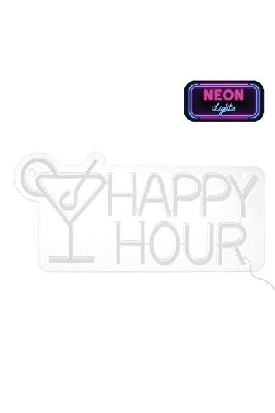 SHOPIENS Lampă LED Neon Multicoloră „Happy Hour” cu Cocktail și Cablu USB 1.8m 43x21cm