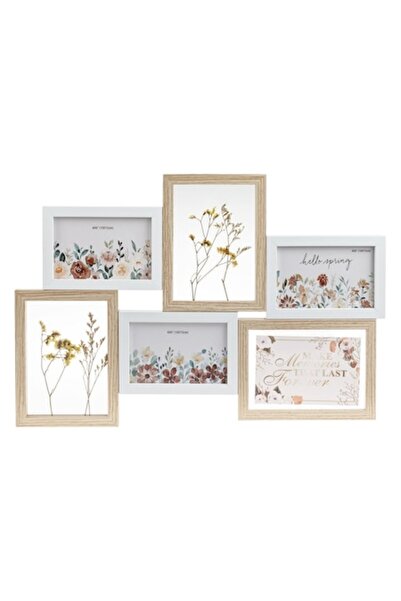 SHOPIENS Ramă foto decorativă Shopiens® cu 3 rame din lemn și 2 flori artificiale, 53 x 36 x 1,5 cm