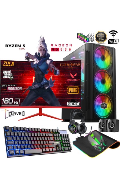 Apphirex TC55X Ryzen 5 5500 32GB 1TB M.2 SSD RX550 GDDR5 24'' 180Hz Curved Ma...