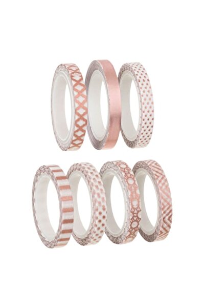 SHOPIENS Σετ 7 διακοσμητικές ταινίες Washi, 0,5 εκ. x 5 μ., ροζ χρυσό σχέδιο ...