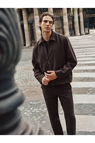 LC Waikiki Ανδρικό μπουφάν με γιακά πουκάμισο καφέ Standard Fit W5IQ91Z829