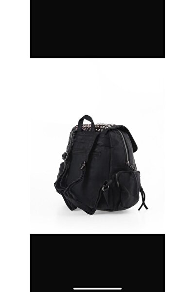 ÇÇS 17236 Γυναικείο δερμάτινο σακίδιο πλάτης με μεταλλικά καρφιά, μαύρο γυναικείο σακίδιο πλάτης