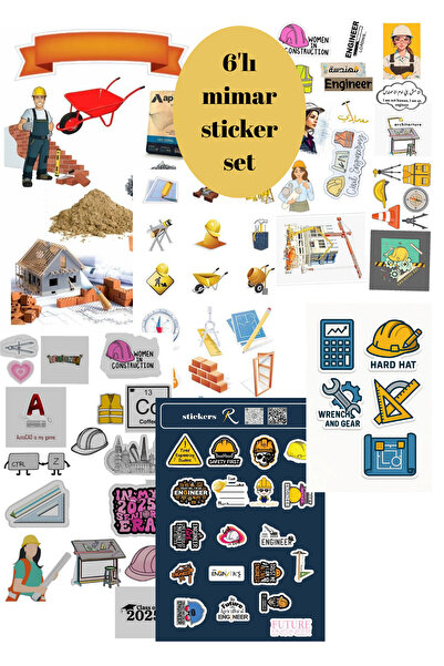 elviano 6'lı MİMAR MESLEK TEMALI AJANDAYA UYGUN STİCKER SET