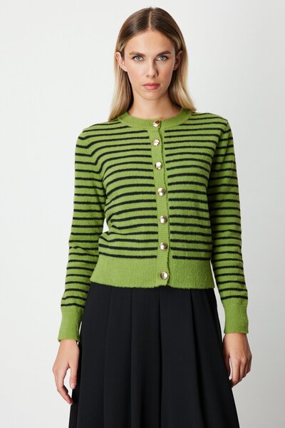ON Striped Cardigan with Crew Neck