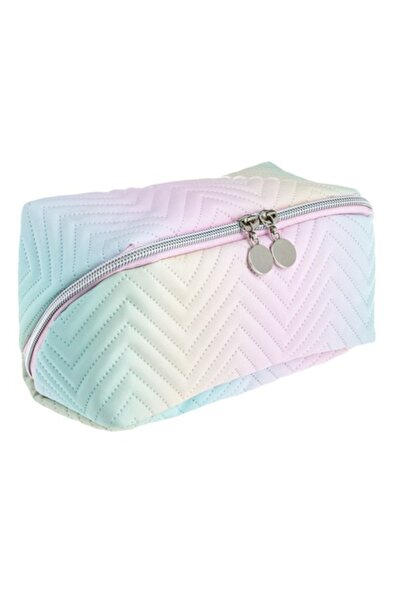 SHOPIENS Лятна козметична Чанта, цветен омбре ефект със сребърен цип, 20 x 10...