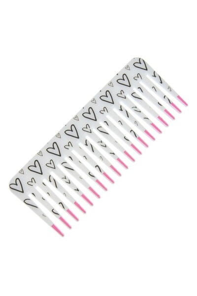 MYONNA IT & E- COMMERCE Πλαστική χτένα, με σχέδιο καρδιάς, λευκή, 15x6 εκ.