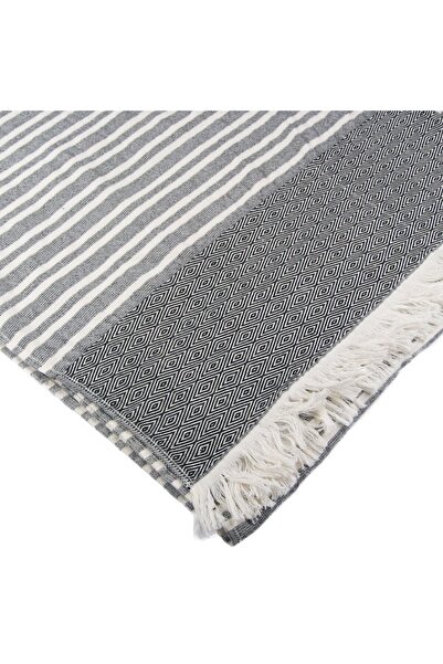 SHOPIENS Hamam Beach Towel Shopiens®, Cotton with Grey Stripes and White Tassels, 180 x 100 cm