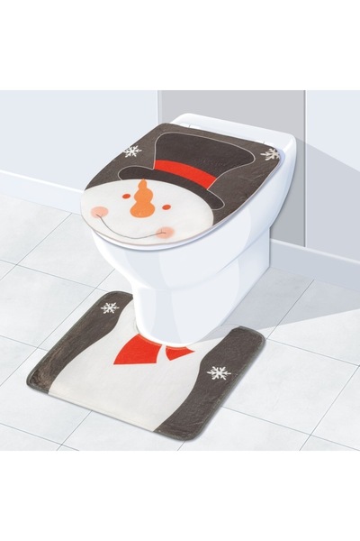 SHOPIENS Set covor WC și capac de toaletă Shopiens®, model de Crăciun cu Om de Zăpadă