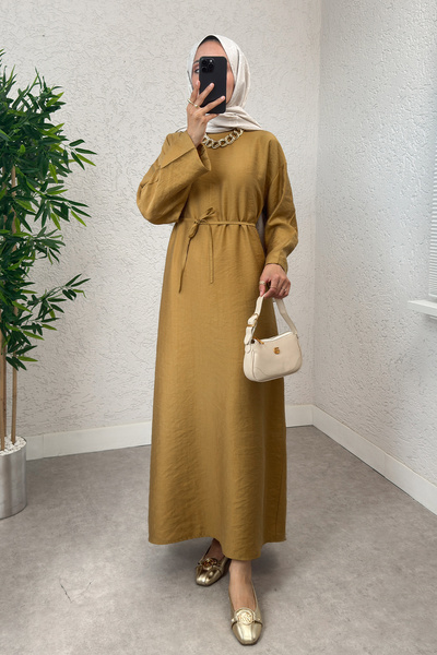 zhrcelebi Sultan Basic Dress 0001 - Mustard