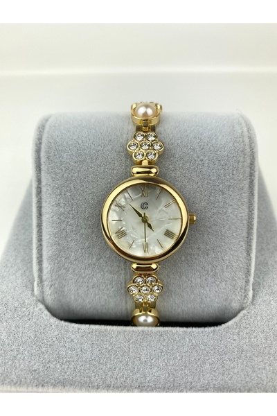 Mazzy White Women's Wristwatch with Round Stone on the Band