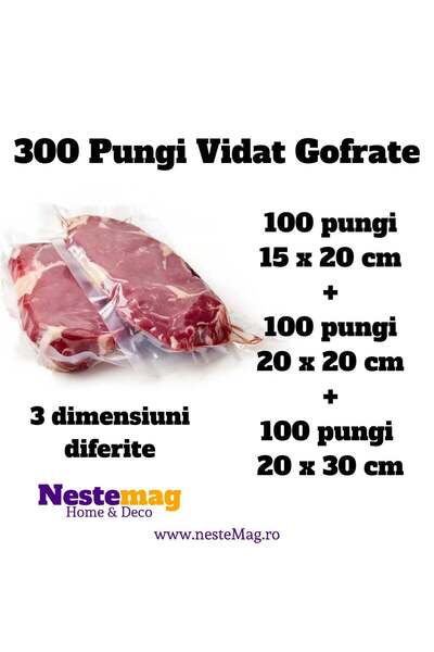 Neste 300 Pungi Vidat Gofrate pentru alimente Neste®, 3 dimensiuni diferite: 15x20, 20x20, 20x30 cm