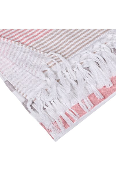 SHOPIENS Hamam Beach Towel Shopiens, Cotton with White Stripes and Fringes, 180 x 100 cm