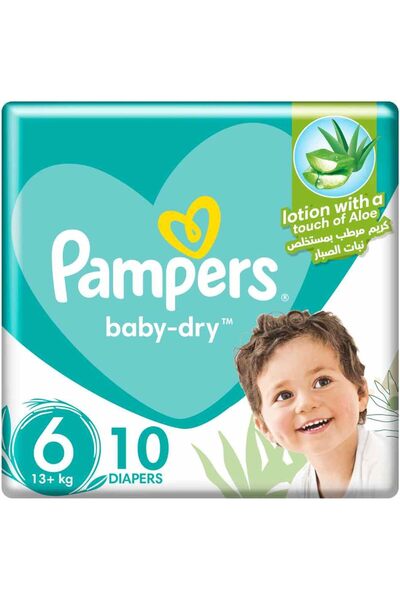 Pampers حفاضات بيبي دراي اللاصقة مع لوشن الصبار، مقاس 6، وزن 13 كجم فأكثر، 10...