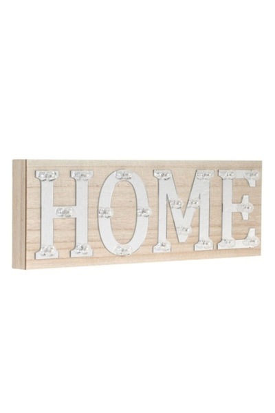 SHOPIENS Decorațiune din lemn cu LED și litere în oglindă „Acasă” lumină caldă 44x14cm