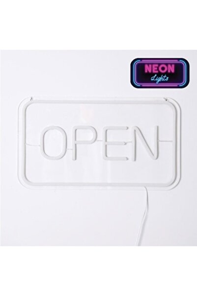 SHOPIENS Lampă LED Neon „Deschisă” cu cablu USB 1,8 m Albă 41x23,5 cm