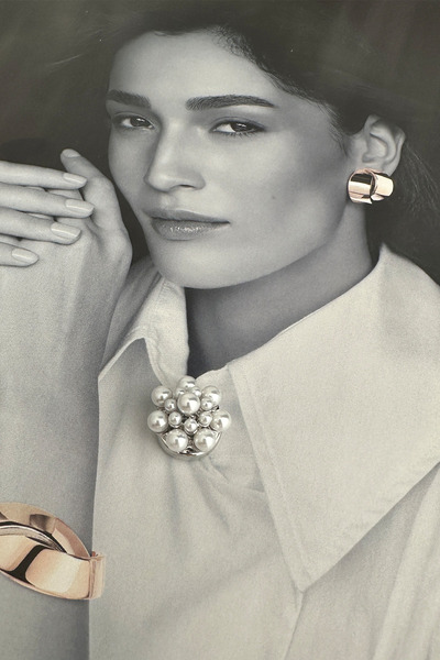 Modex İki Boy İnci Detay Çiçek Formunda Gömlek Ve Kol Düğmesi Broş (2cm)