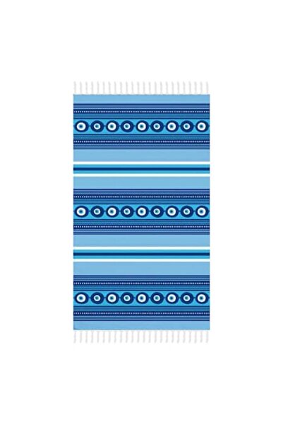 SHOPIENS Prosop de plajă Hamam Shopiens®, bumbac albastru cu ochi și franjuri...