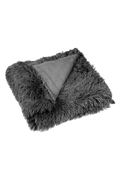 SHOPIENS ® Pătură decorativă pufoasă, textură moale, gri, 160 x 130 cm