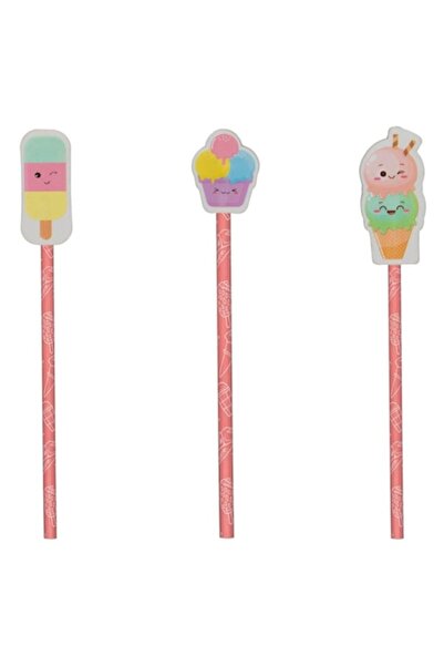 SHOPIENS Set 3 creioane cu radieră figurine înghețată și brioșă, design color...