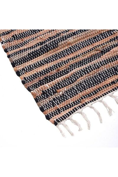 SHOPIENS Decorative woven rug Shopiens® cotton polyester brown/black with short fringes 80 x 50 cm
