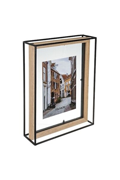 SHOPIENS Rama Foto Din Lemn, Shopiens, Metalica, Sticla, Natur, 23x7x30cm, Pentru Poza 13x18cm