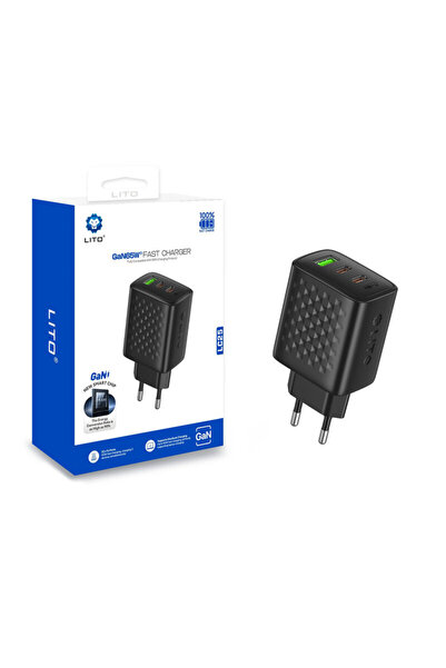 Lito Incarcator priza 3 in 1 Type-C, USB, 65W Lito, negru, LC25