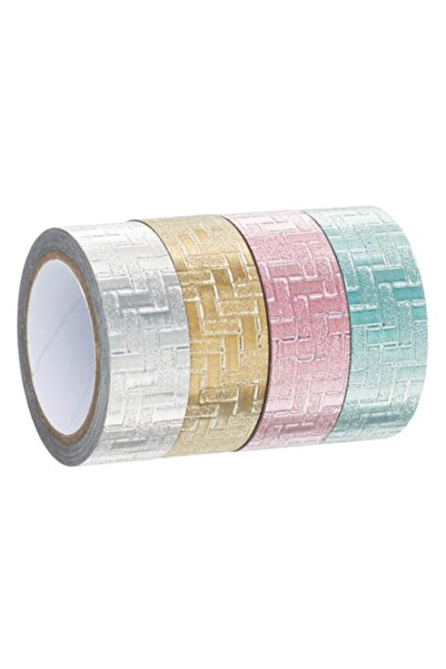SHOPIENS Set 4 Benzi Adezive Washi, 1.5 cm x 5 m, Design Metalic in Argintiu,...