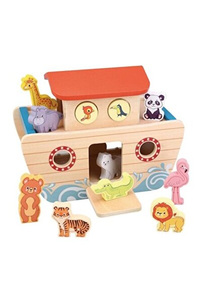 SHOPIENS Set Educativ Din Lemn Arca Lui Noe Cu 16 Animale Pentru Copii 2+ Ani