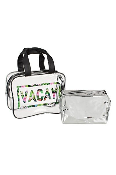 SHOPIENS Set 2 portfarduri de vara Shopiens®, unul transparent si un portfard mic cu folie argintie, cu ferm