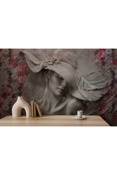 Tasarım Şapkalı Kadın Soft Renkler Pastel Tonlar Asil Güzel Kadın Sanatsal Ko...