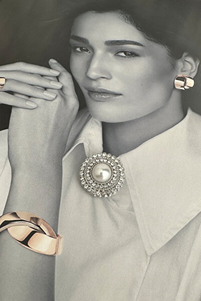 Modex İnci Detay Kristal Taş Sıralı Yuvarlak Gömlek Ve Kol Düğmesi Boş (2cm) ...