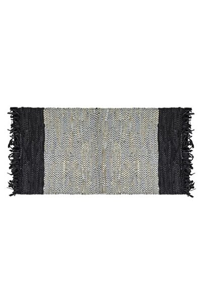SHOPIENS Decorative Rug Shopiens® Artificial Leather, Black/Grey with Fringes and Anti-Slip Bottom, 110 x 60