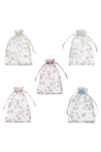 SHOPIENS Set 5 Saculeti Organza Multicolori Cu Model Margarete Si Panglica 10...