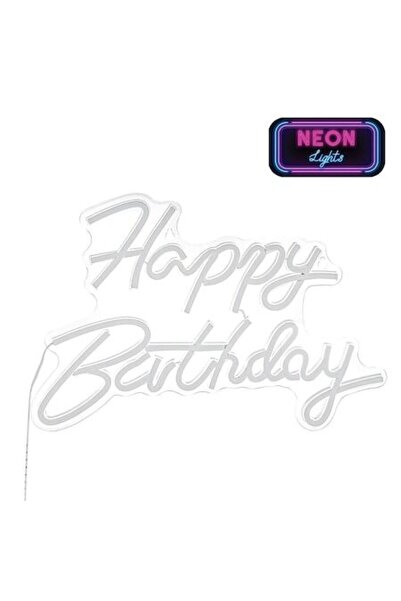 SHOPIENS Lampă LED Neon Alb Cald „La mulți ani” cu cablu USB de 1,8 m