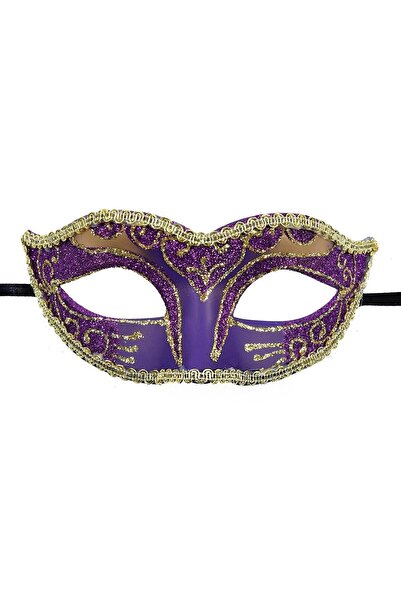 OEM Masca Deghizare Carnaval Dama Mov cu Glitter Auriu