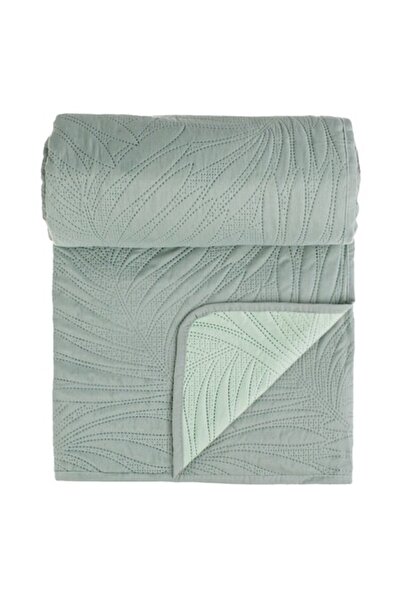 SHOPIENS Reversible Mint Green Bedspread with Leaf Pattern for Single Bed 160x230cm