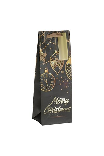 SHOPIENS Τσάντα δώρου από χαρτί Shopiens®, για μπουκάλια, μαύρη με εκτύπωση «...