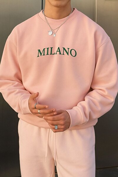 BENROMA Hanorac unisex din bumbac pieptănat cu 3 fire, imprimat Milano