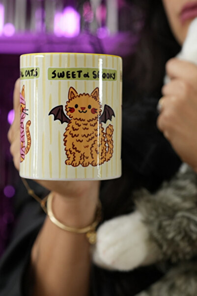 Hello Melody Design Halloween Cats Mug - Halloween Themed Digital Printed Gift 330Cc