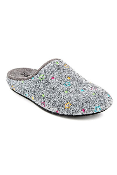 Muya Missy Gray Color Star Embroidered Winter Slippers