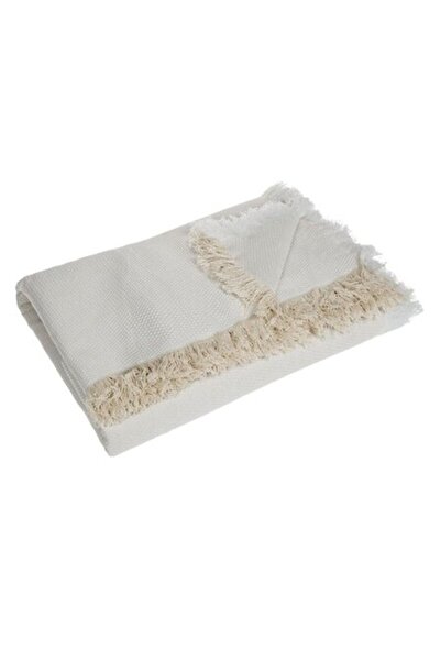 SHOPIENS Decorative Blanket Shopiens® Nordic, Ecru with White and Ecru Fringes, 180 x 160 cm
