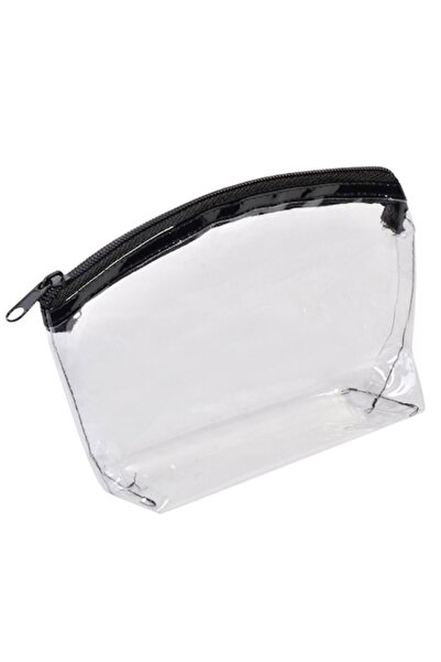 SHOPIENS Portfard Shopiens® transparent cu fermoar negru, 19.5 x 12 x 5 cm